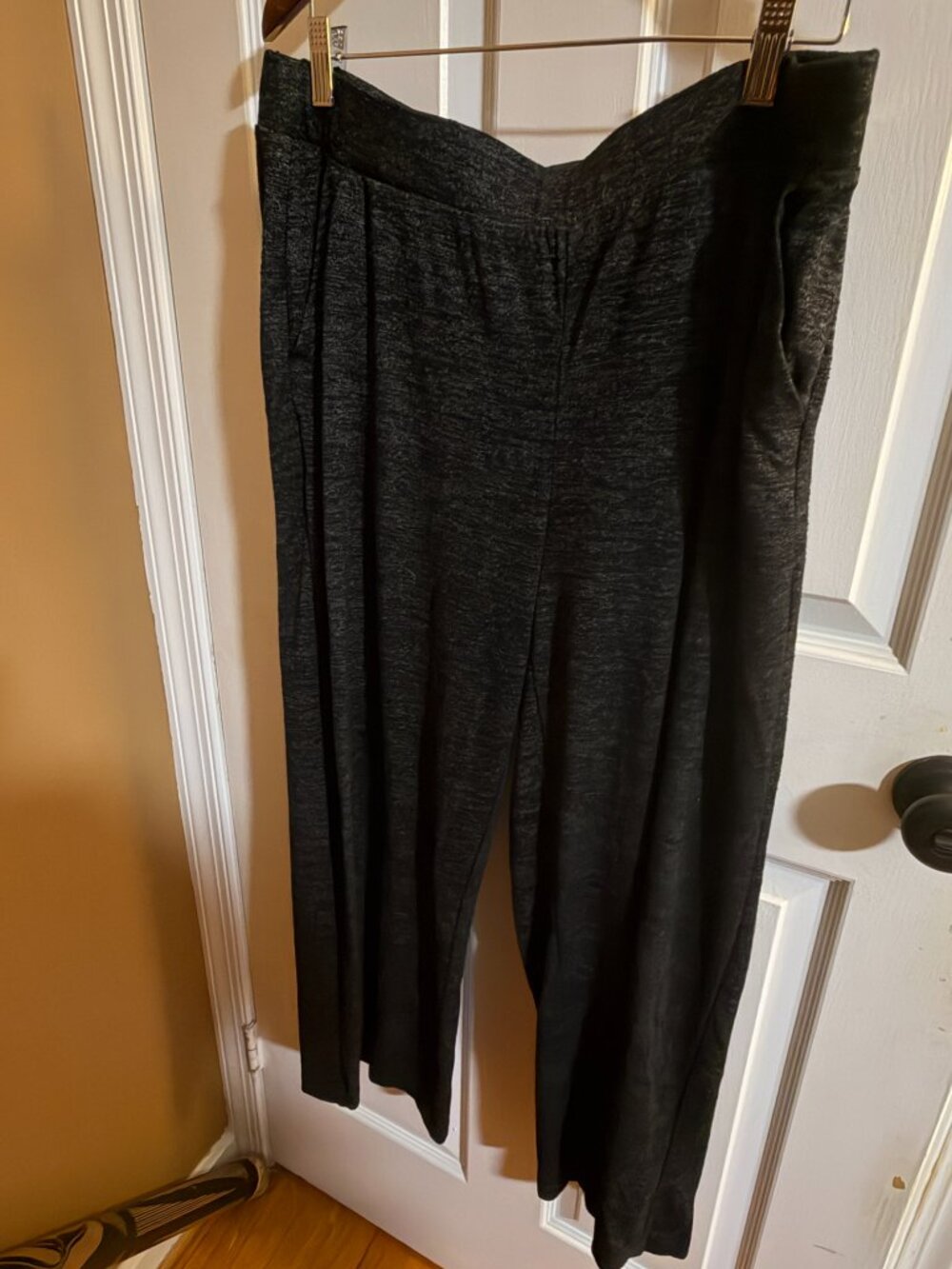 Chico’s Travelers Lounge Set | Open Hooded Cardigan + Pants | Black Shimmer Knit - Picture 2 of 7